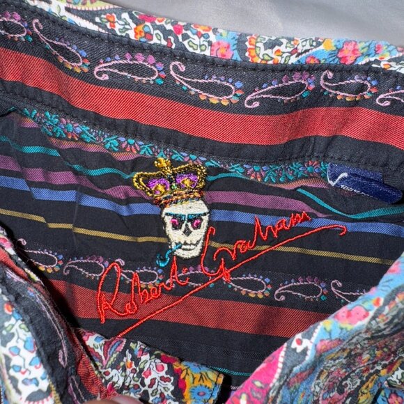 Robert Graham Glass Skull Buttons Grunge Paisley Embroidered Shirt - M Colorful - Picture 4 of 9